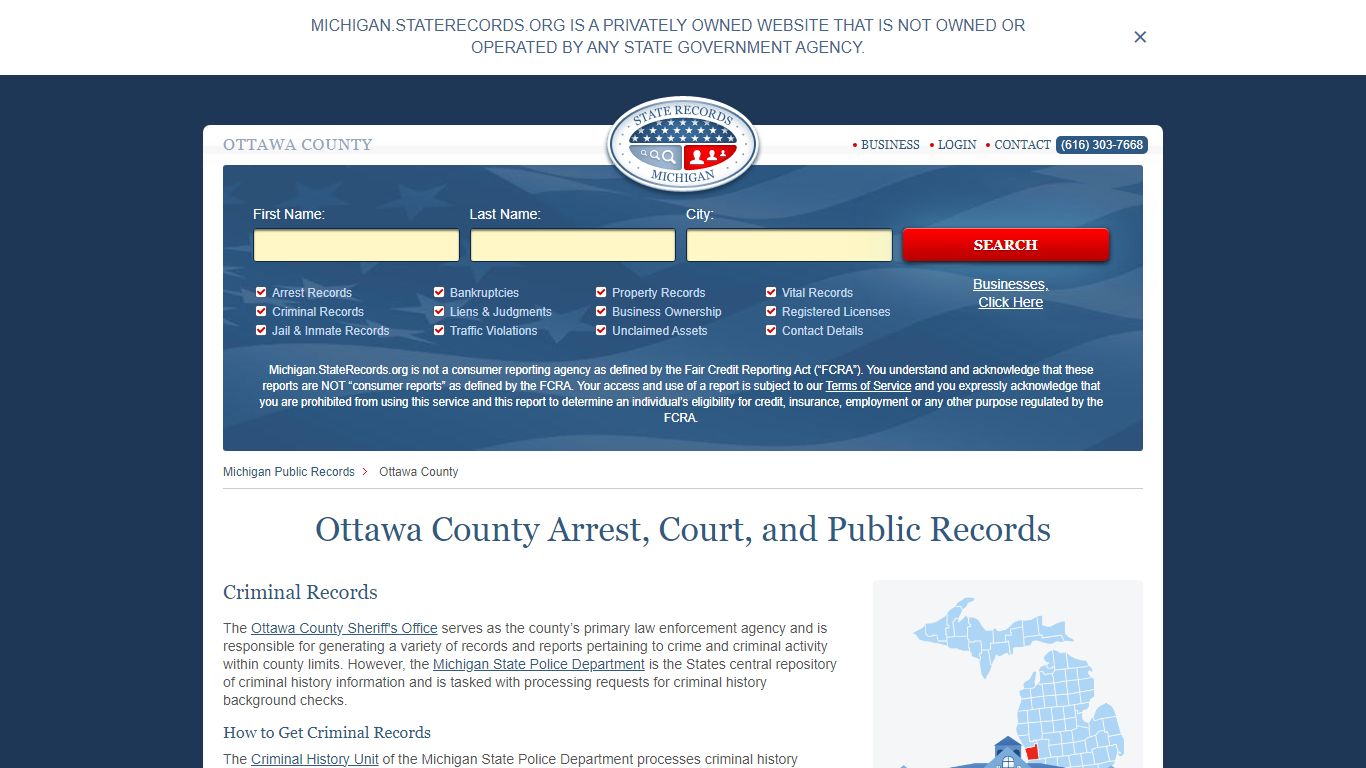 Ottawa County Arrest, Court, and Public Records