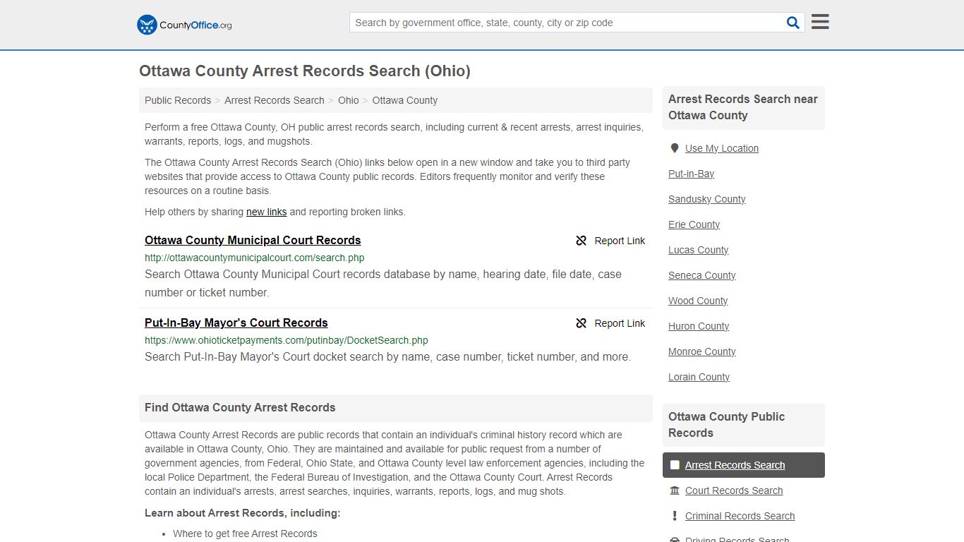 Arrest Records Search - Ottawa County, OH (Arrests & Mugshots)